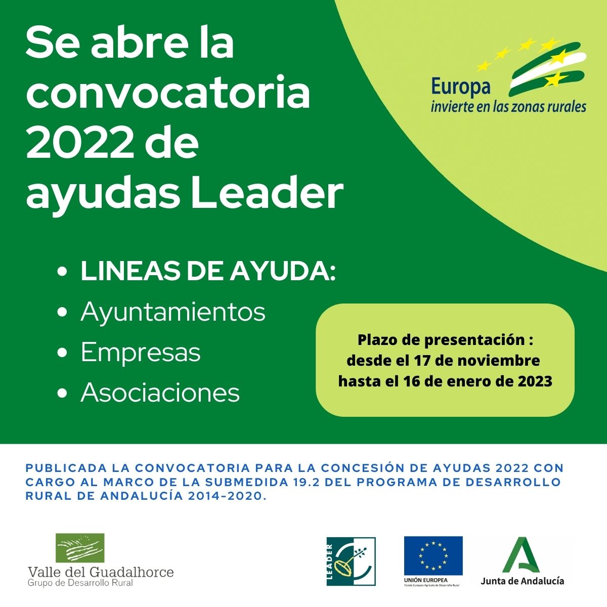 Abierta Convocatoria 2022 de ayudas Leader. GDR Valle del Guadalhorce